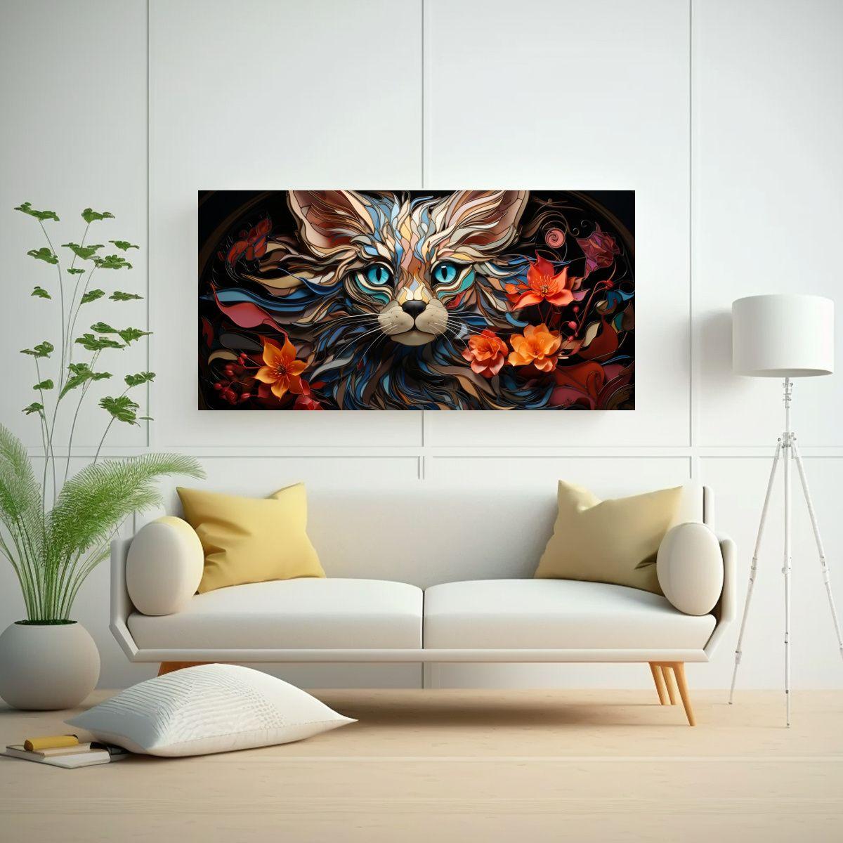 Arte Digital Vitral Gatito Lykoi En Ventana Con 80x40cm-2