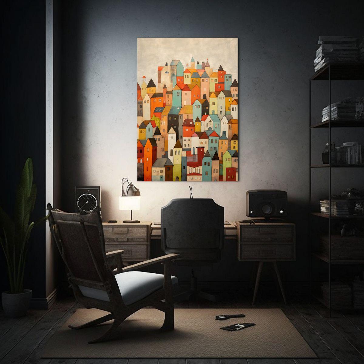 Cuadro Hermoso De Pintura Al óleo De Un Pueblo 40x50cm-2