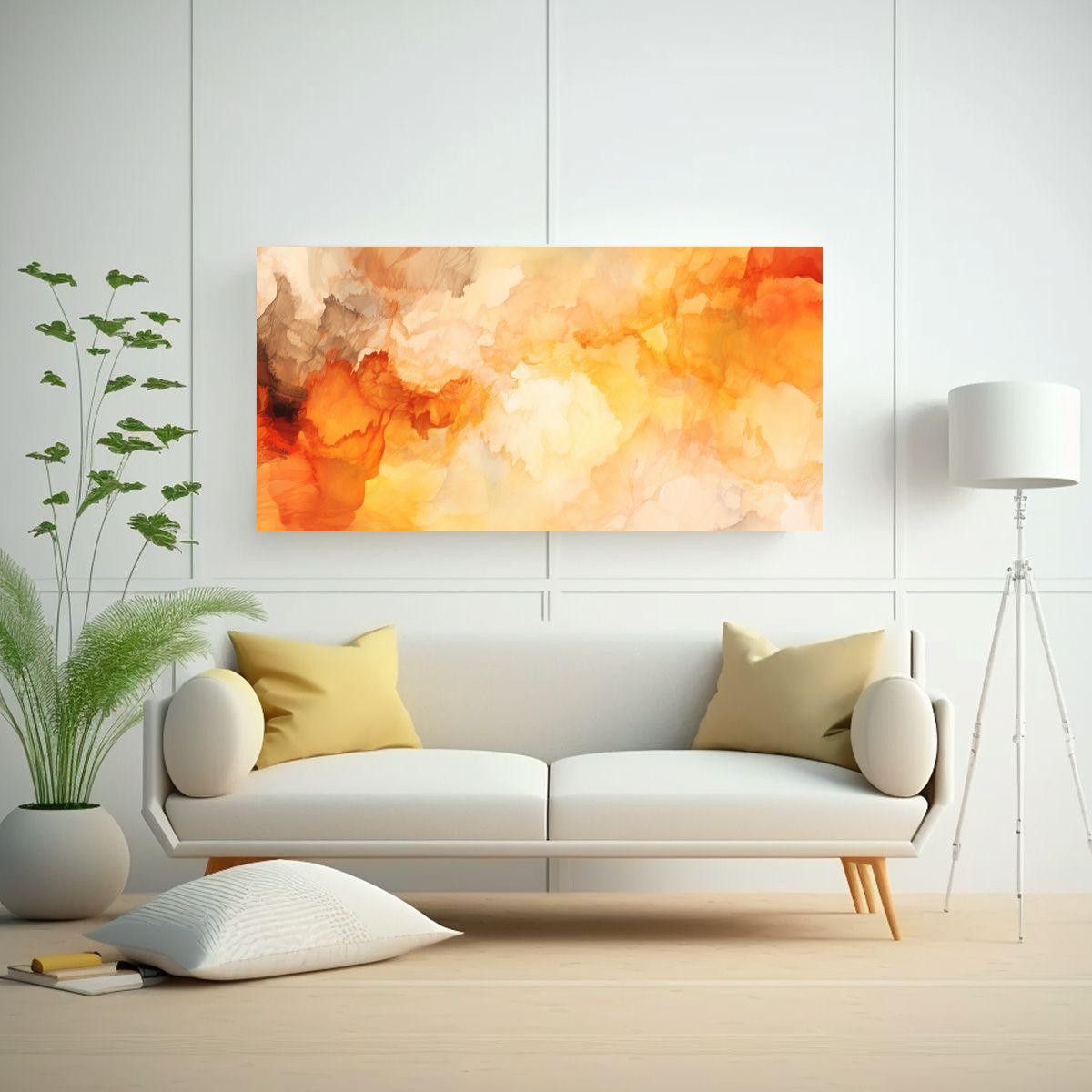 Pintura Acuarela Abstracta En Tonos Naranjas 140x70cm-2