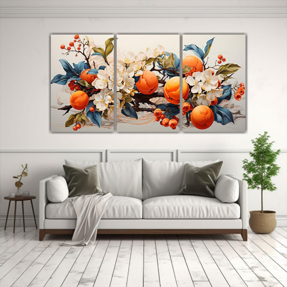 Trío De Lienzos Cálidos Con Árboles Frutales 60x30 Cm-2