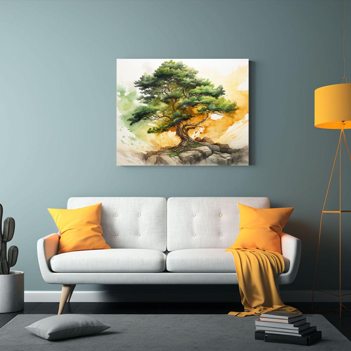 Pintura Abstracta De Alta Calidad En Colores Verde Y Oro Con 65x50cm-2