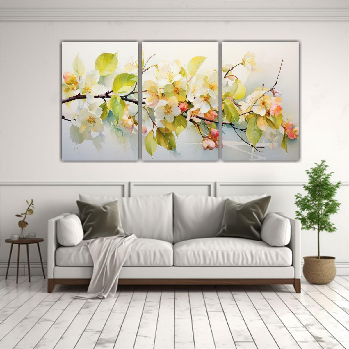 Set De 3 Telas En Bastidor Flores De Tilo En 150x75 Cm-2