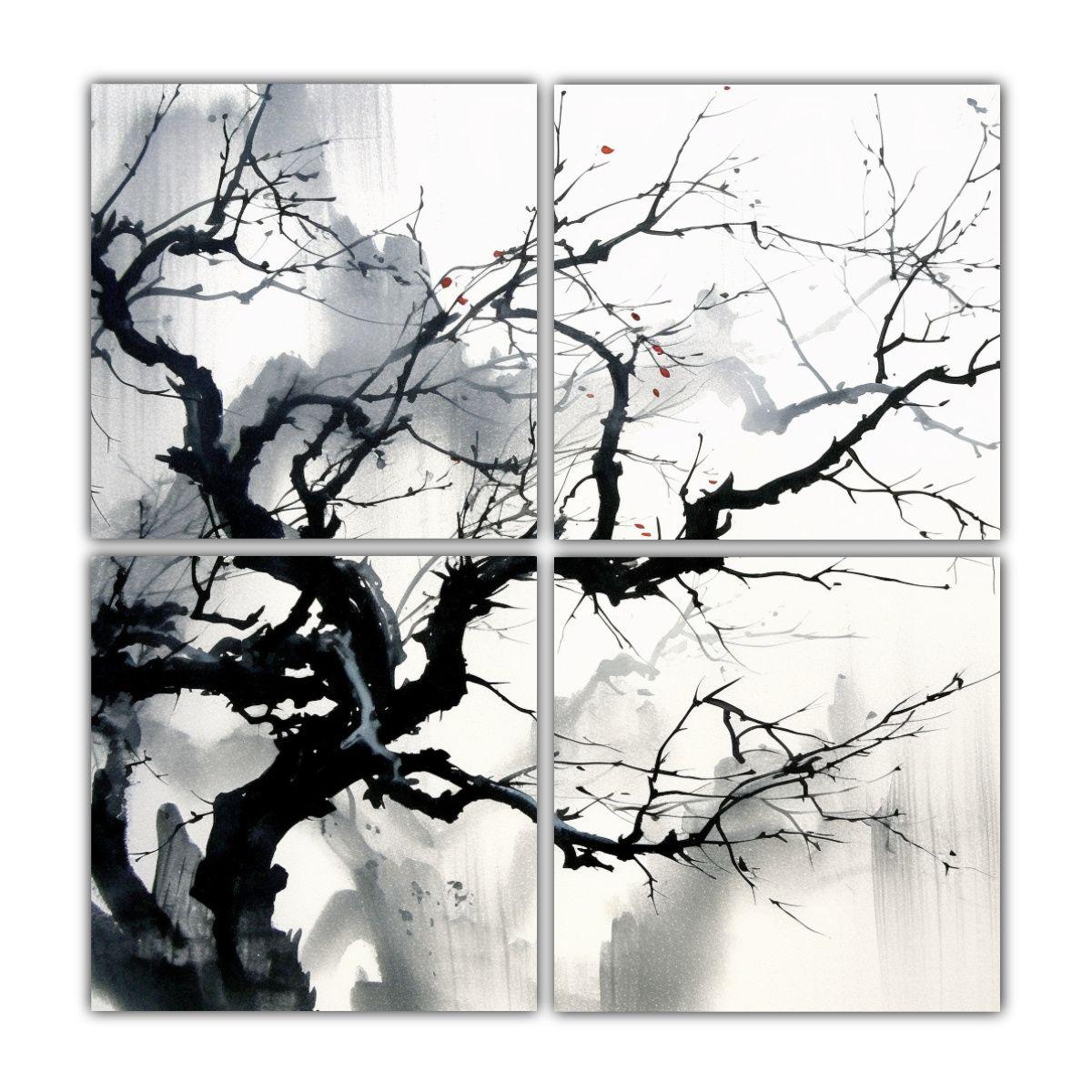 Pinturas Decorativas Japonesas Sumi E Con Ramas 100x100 Cm-0