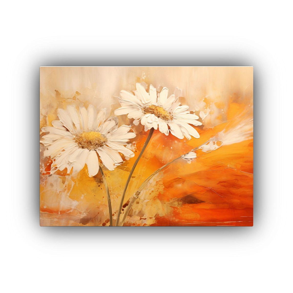 Cuadros Abstractos Con Flores De Margaritas En Colores Naran 75x50cm-0