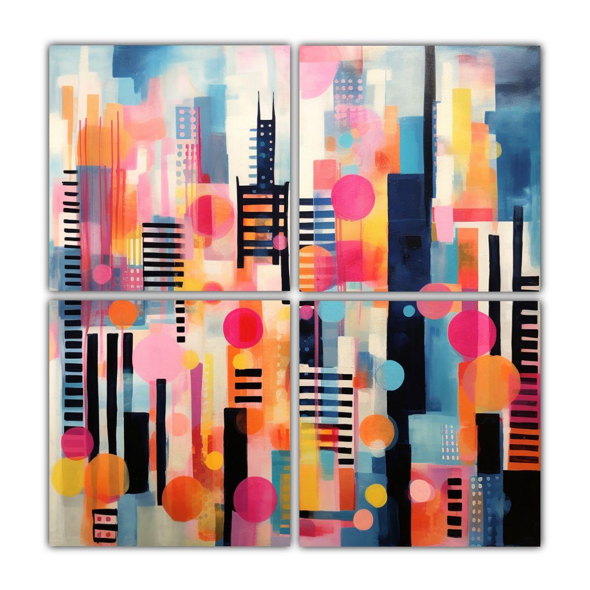 Cuadro De Una Ciudad Con Colores Diferentes En 40x40 Cm-0