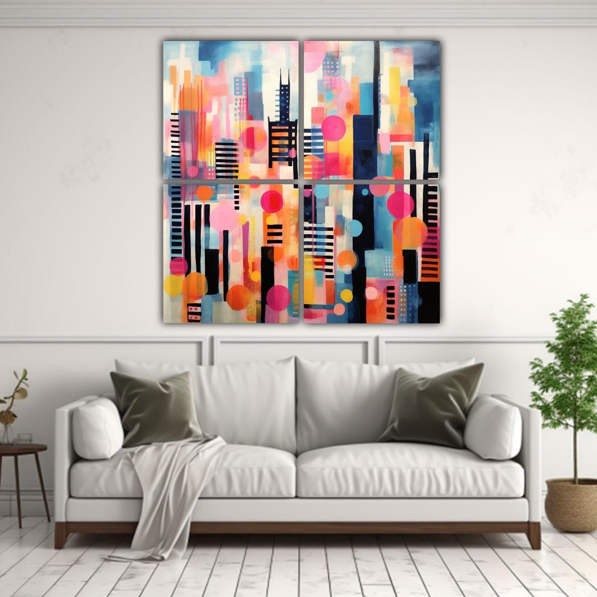 Cuadro De Una Ciudad Con Colores Diferentes En 40x40 Cm-2