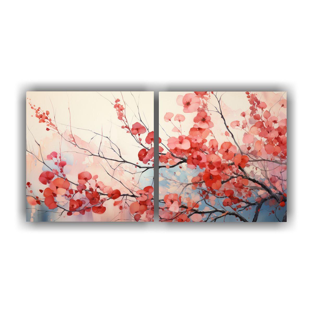 Pintura Acuarela árbol Eucalipto Colores Rojos 40x20 Cm-0