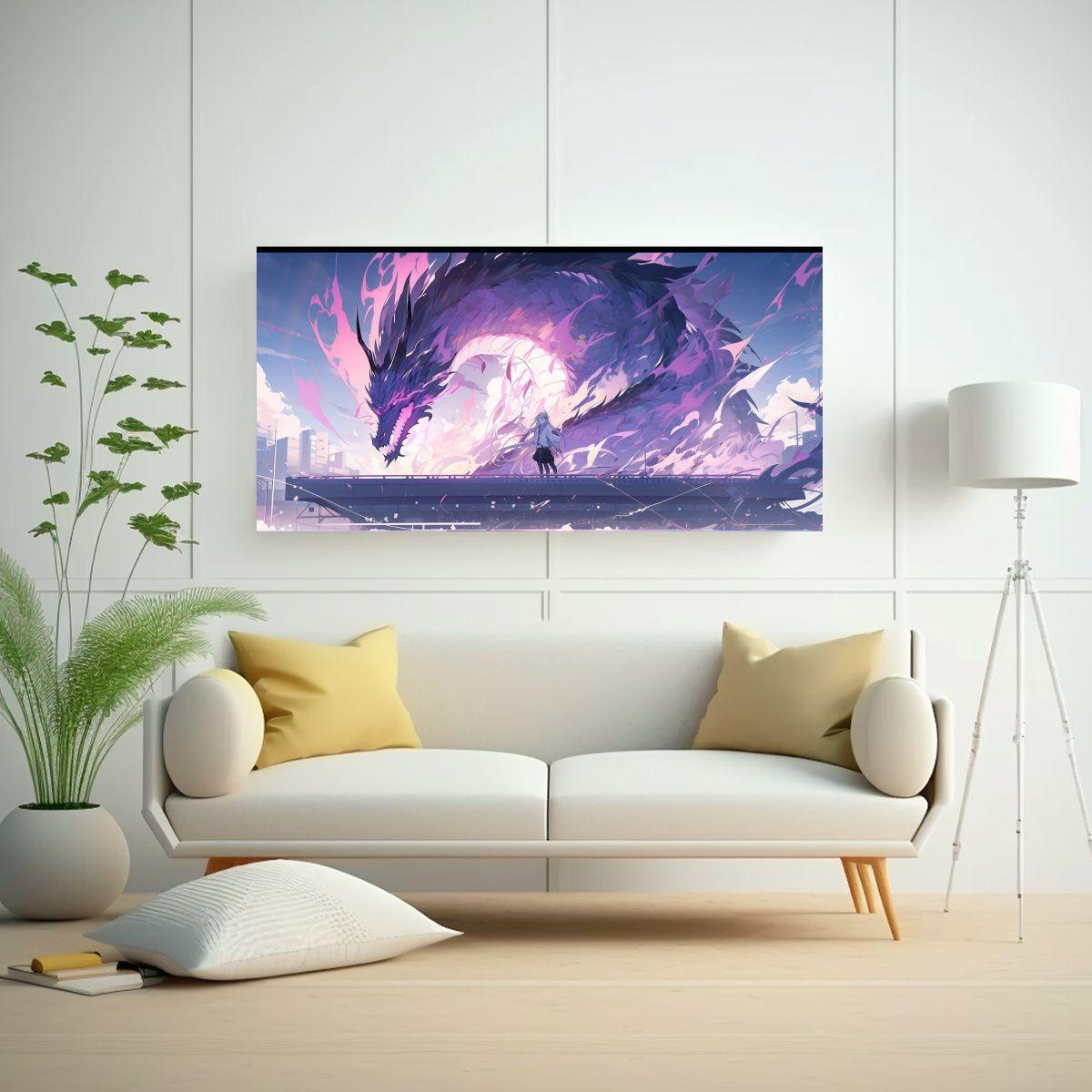 Pintura Decorativa: Dragón En Colores Pastel Y Mo 100x50cm-2