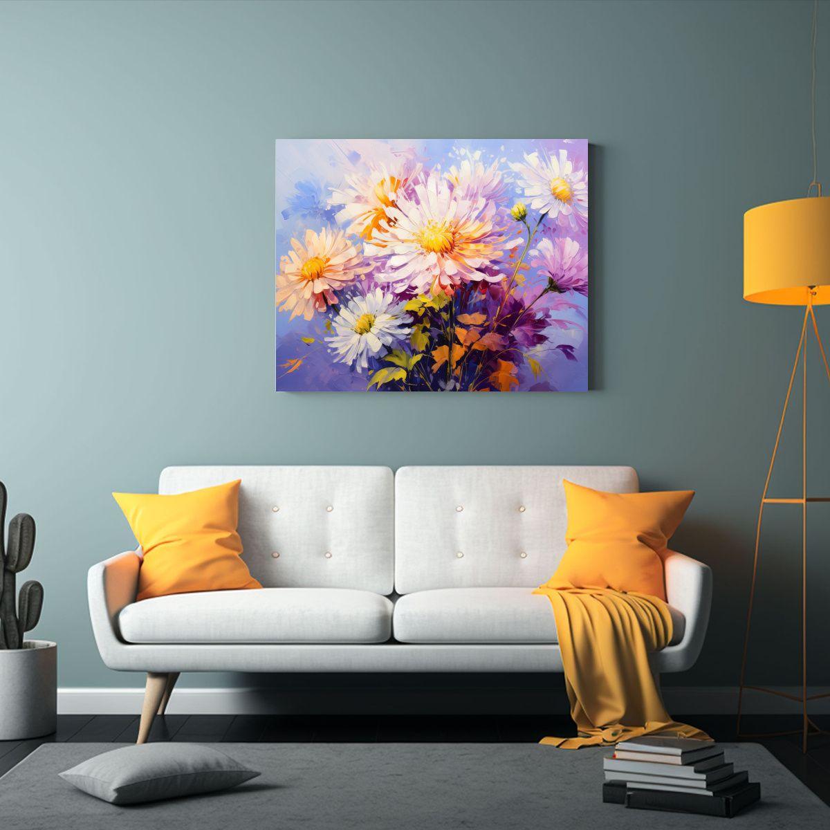 Pintura Decorativa Abstracta De Crisantemos 90x60cm-2