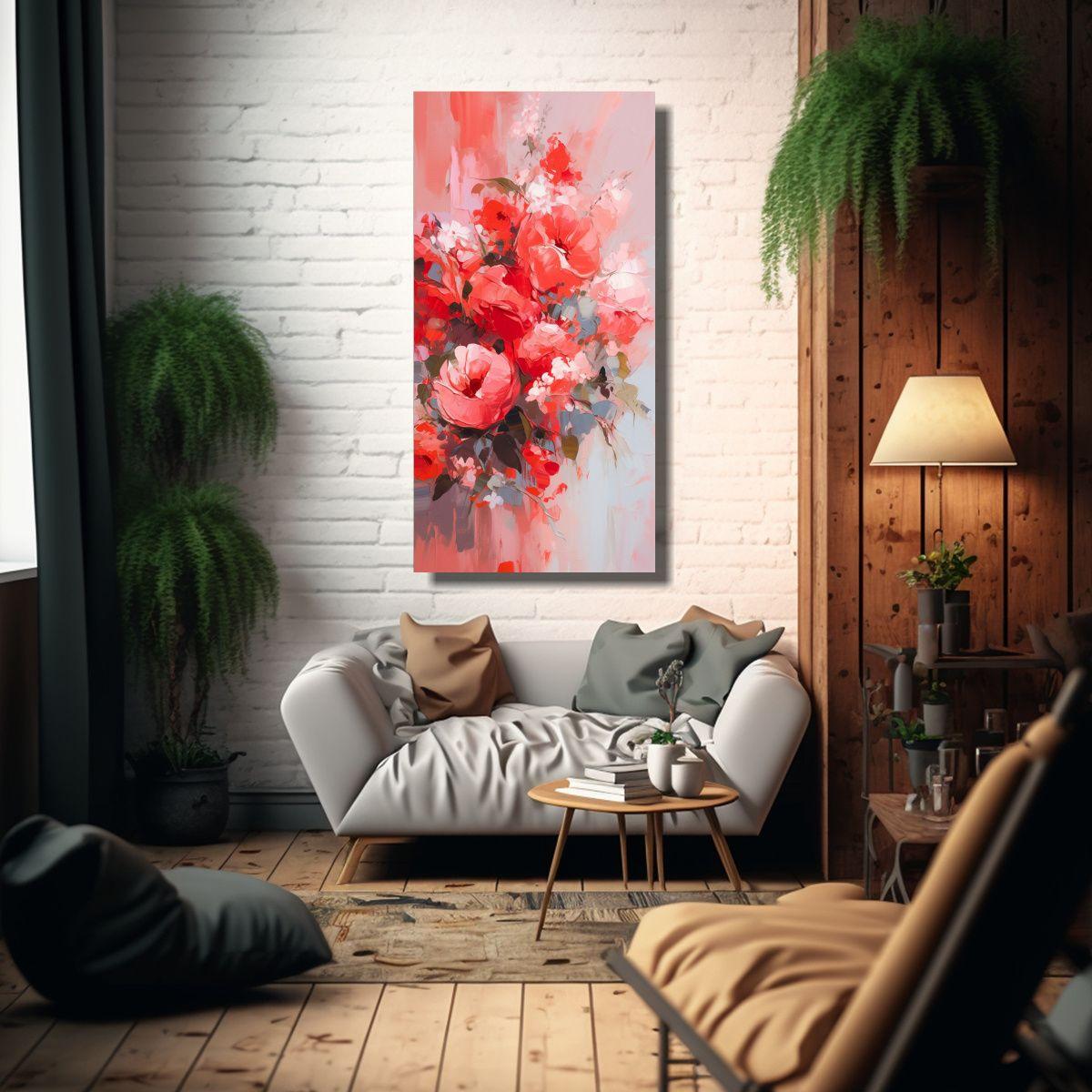 Lienzo Diseño Textura A Red Y Flores De Colores 40x80cm-2