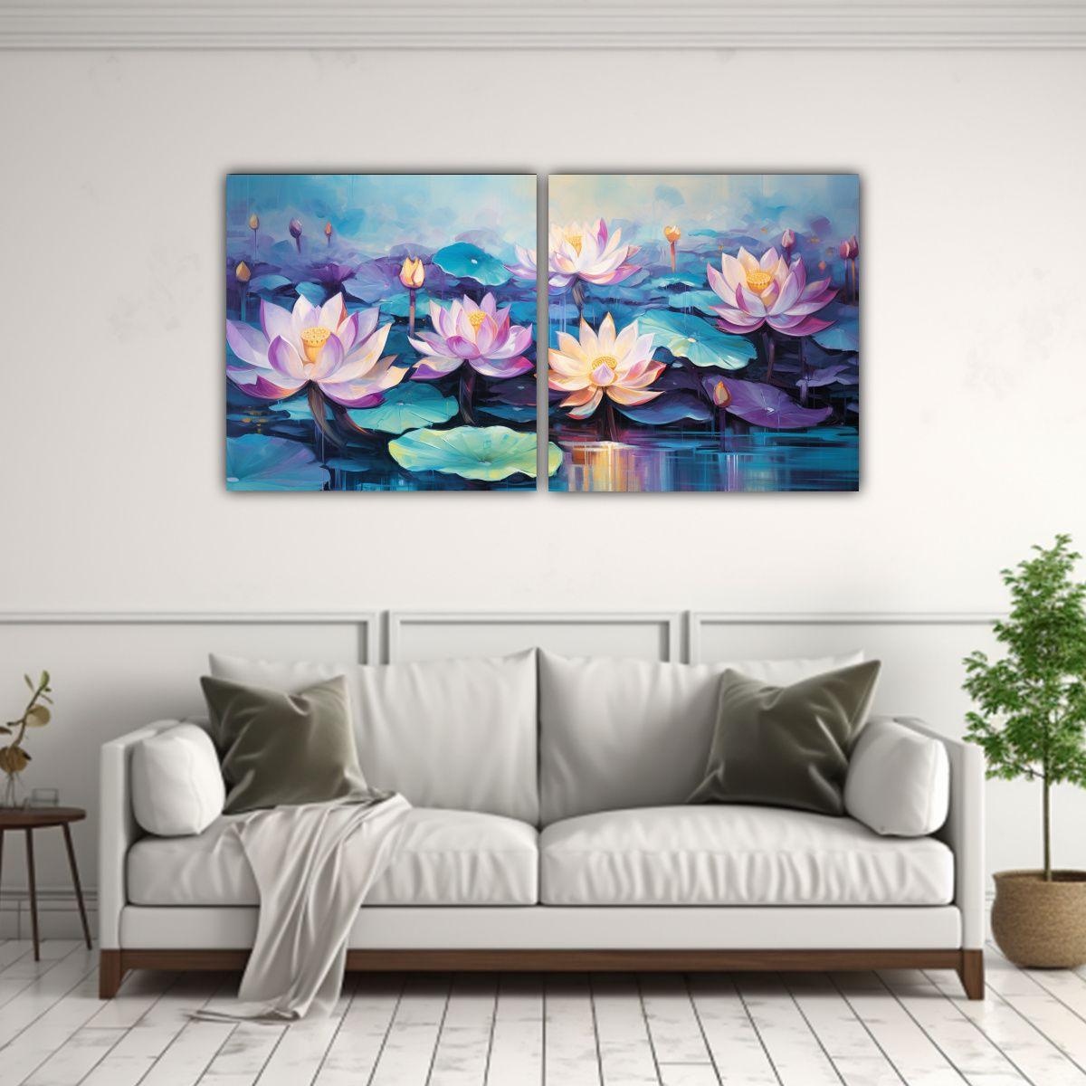Cuadros Decorativos Con Relieve De Flores De Loto 120x60 Cm-2