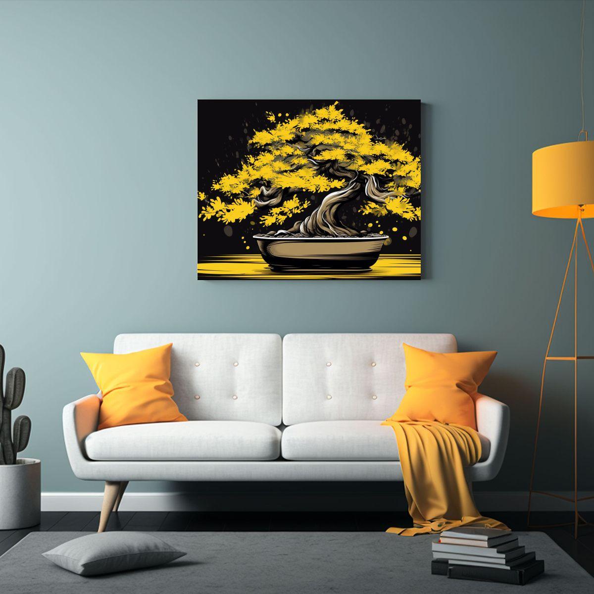 Pintura Decorativa De Composición Visual De árbol Bonsái  60x40cm-2