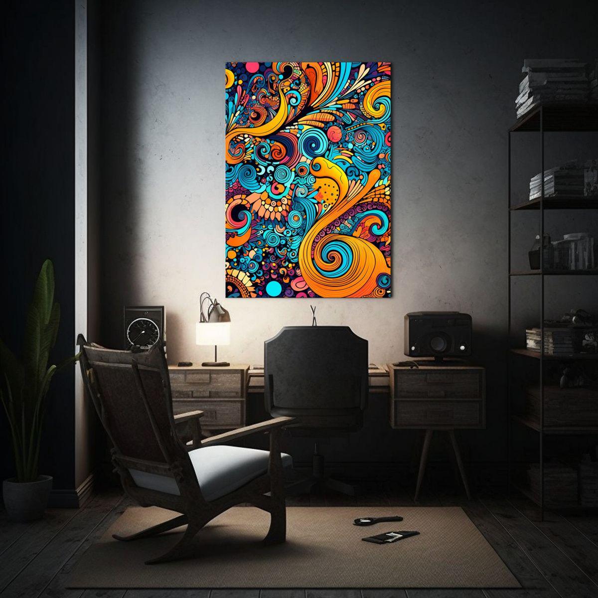 Cuadro Impreso Patrón Original Y Moderno De Garabatos En Co 50x65cm-2