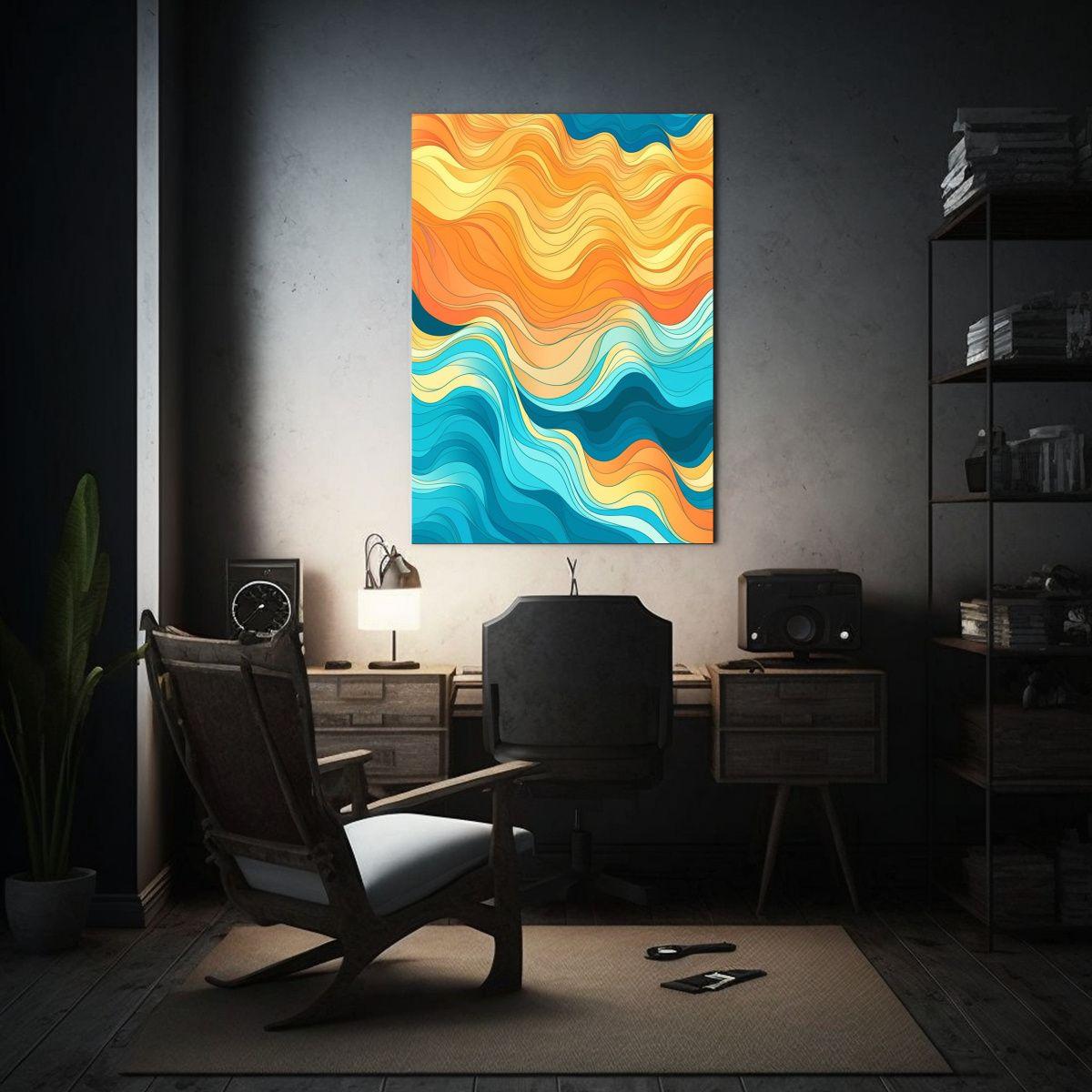 Cuadro De Tela Movimiento Simétrico Azul Y 40x50cm-2