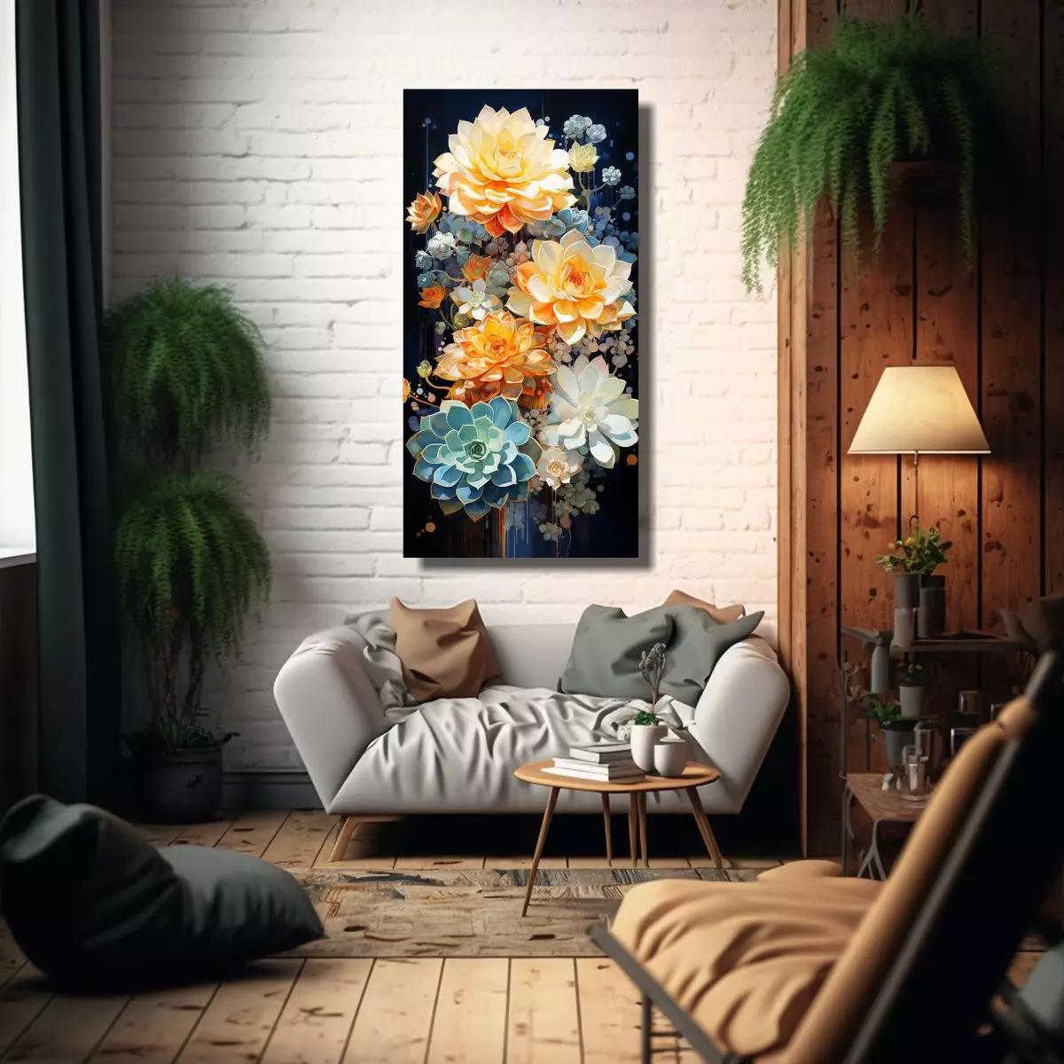 Cuadro Abstracto De Armonía Cromática De Suculen 60x120cm-2