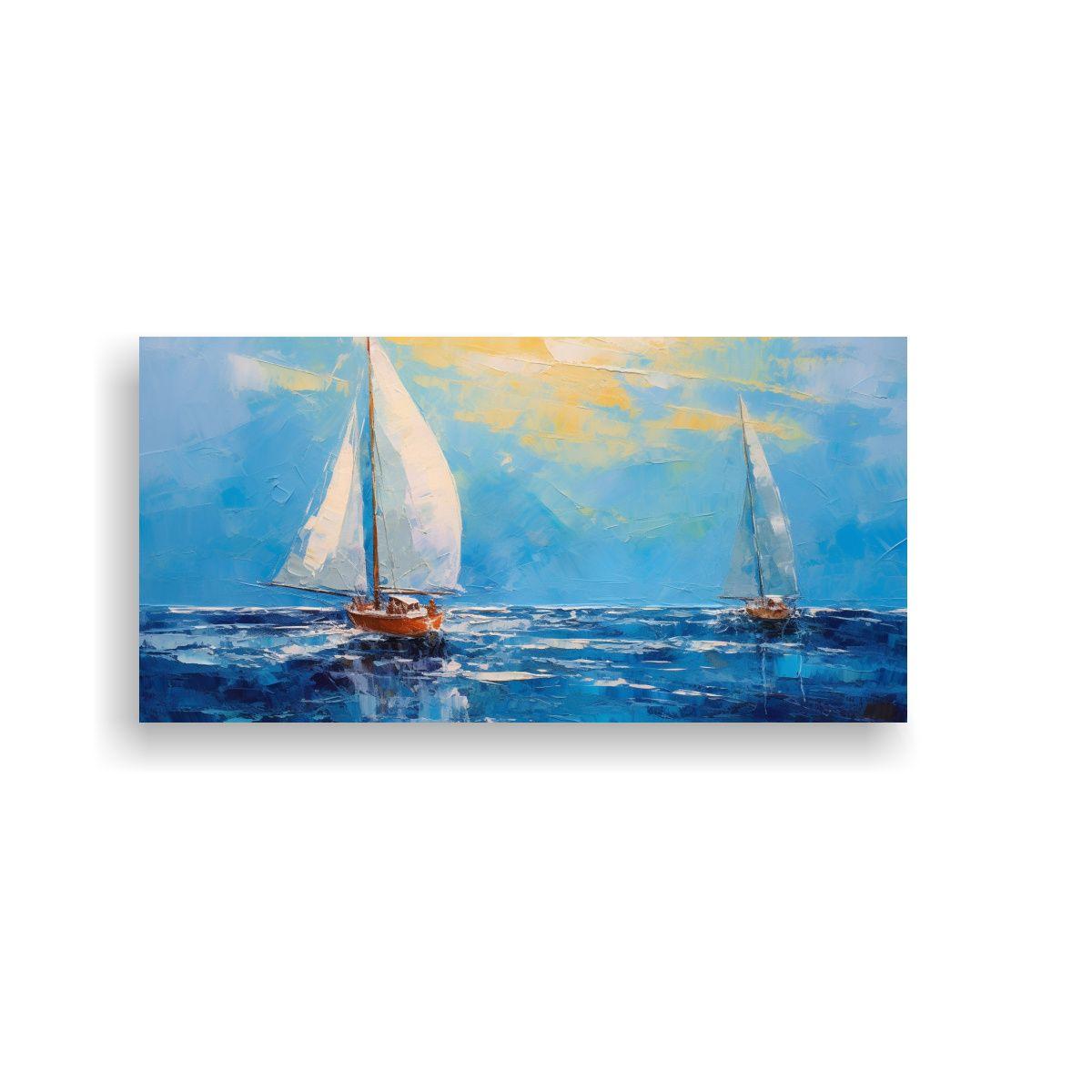 Cuadro Abstracto: Veleros En El Agua, Estilo 40x20cm-0
