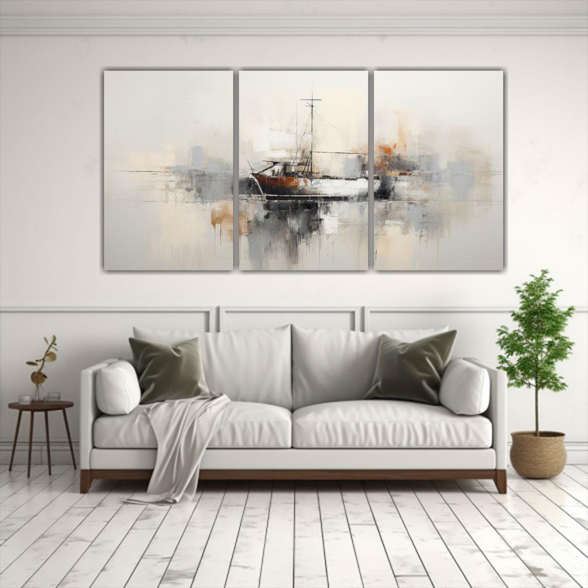 Tres Cuadros Composicion Salon: Pintura Abstracta 120x60 Cm-2