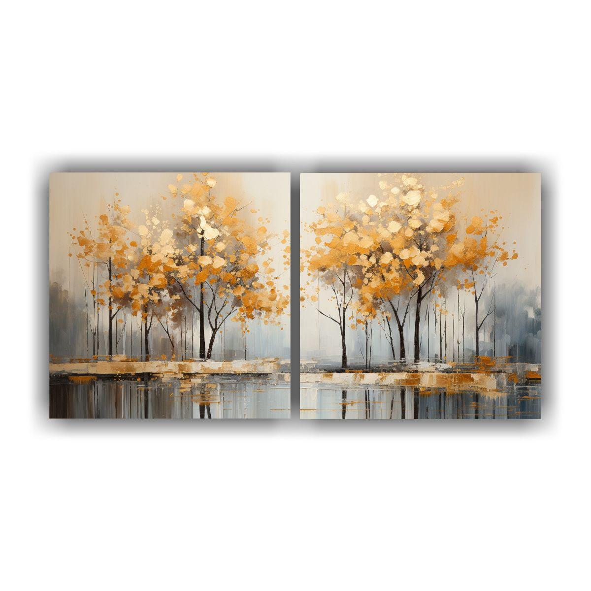 Pintura Abstracta De árboles En Plata Y Oro 140x70 Cm-0