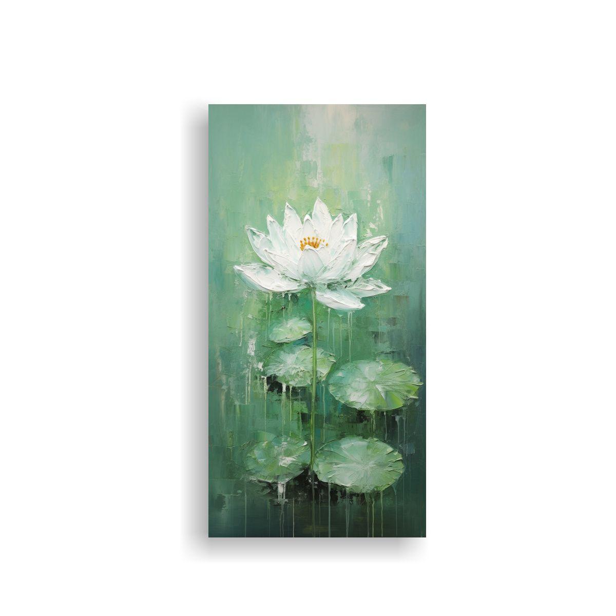 Pintura Dinámica De Loto Verde En Lienzo Al 40x80 Cm-0