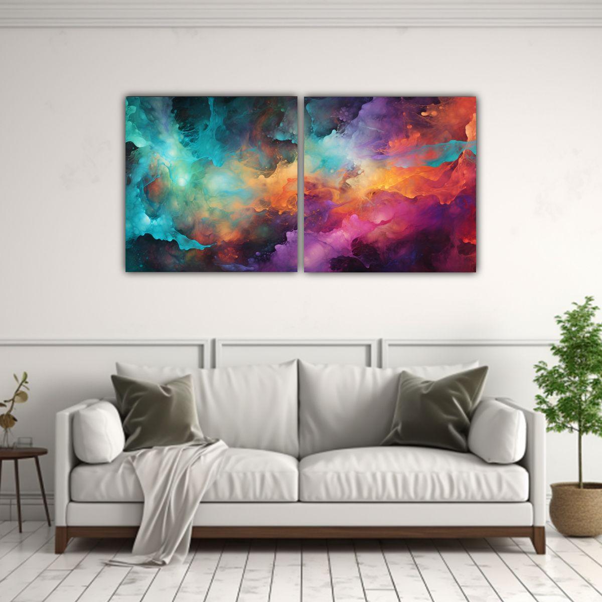 Cuadro Abstracto Con Finas Líneas Y Escena 160x80 Cm-2