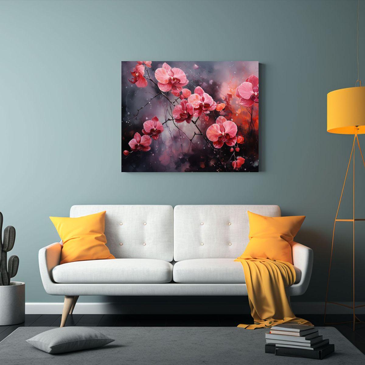 Pintura Abstracta De Orquídeas Rojas Y Negras 75x50cm-2