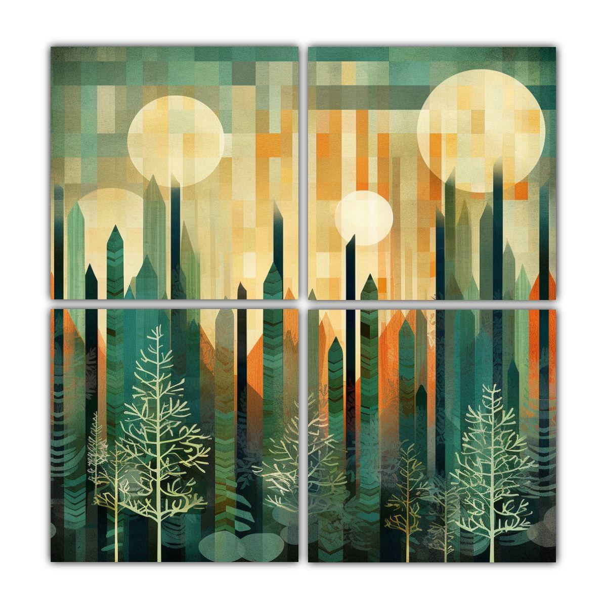 Cuatro Cuadros Composición Inspiración Paisaje 200x200 Cm-0