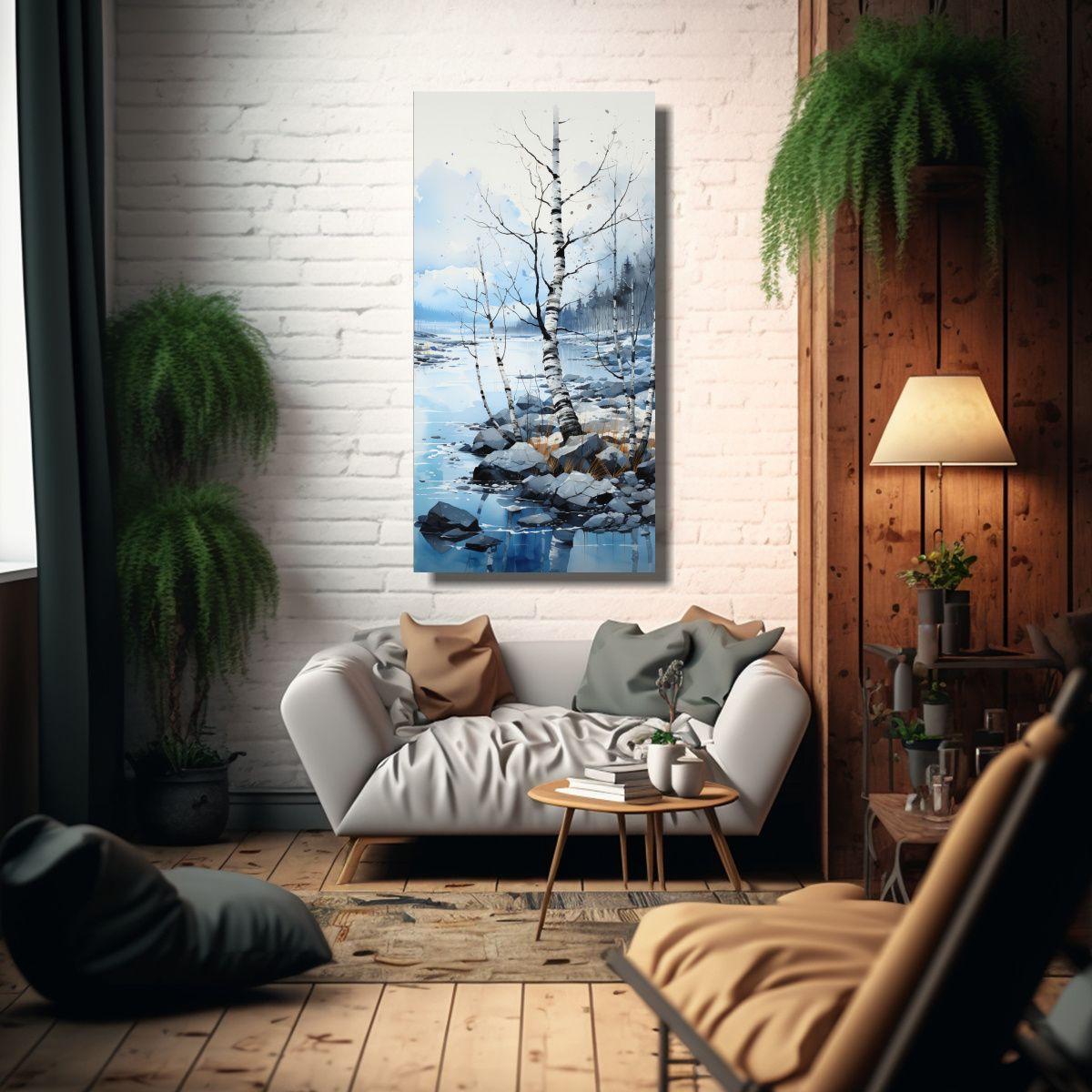 Pintura Abstracta De Un árbol De Abedul Bonsái 70x140cm-2