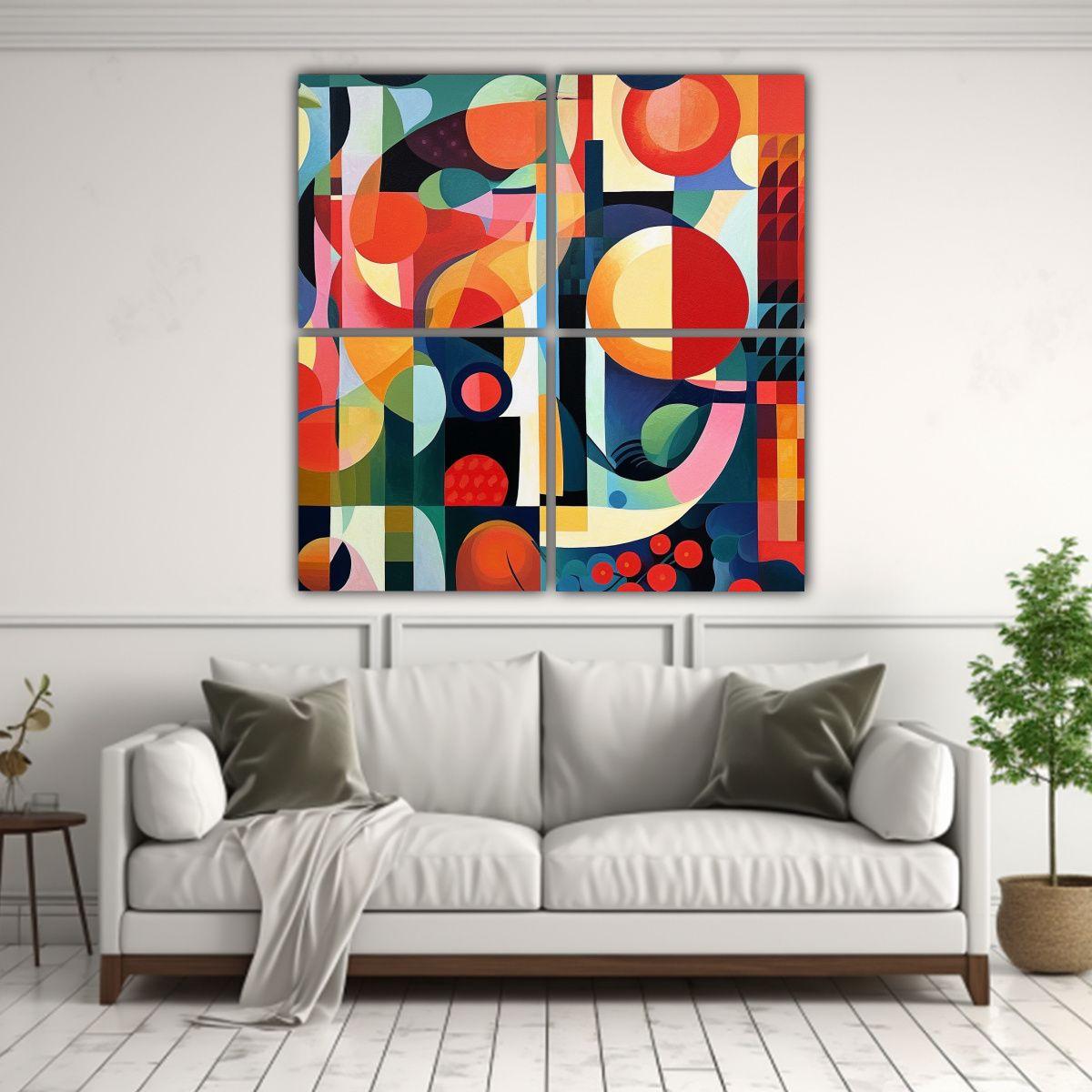 Cuadro Abstracto Con Formas Coloridas En Tonos 80x80 Cm-2