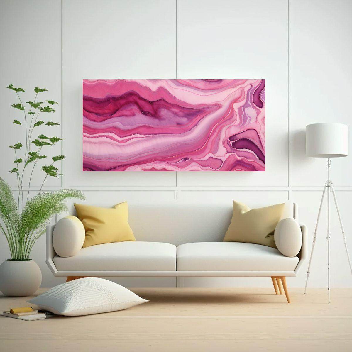 Cuadro Moderno Habitación Rosa Ondulado 140x70cm-2