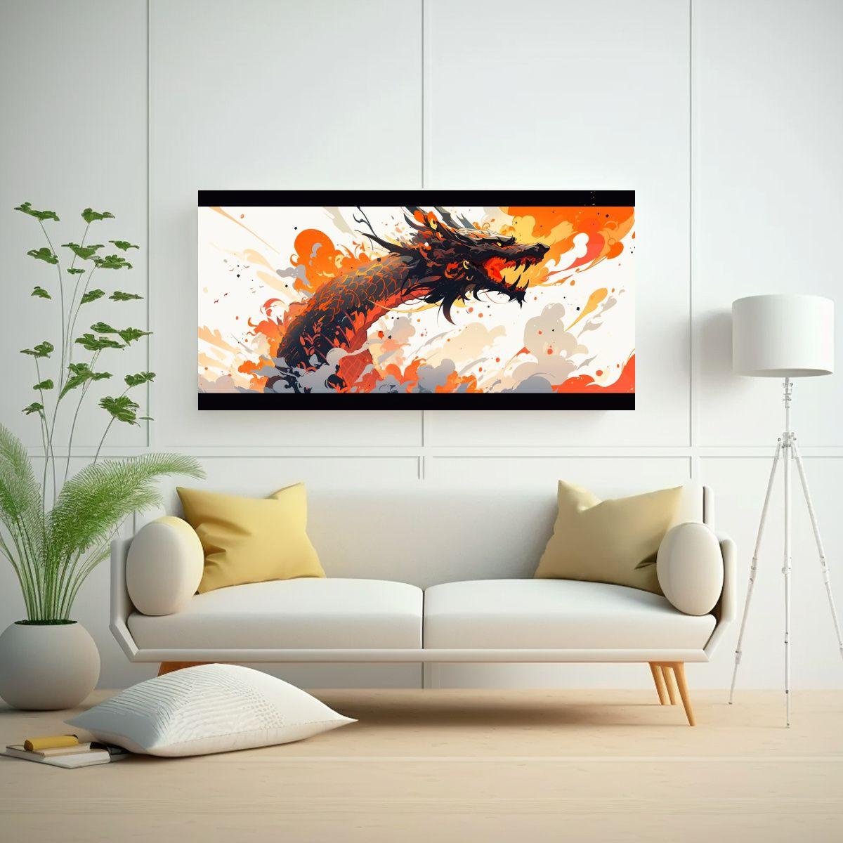 Pintura Decorativa De Dragón En Tonos Naranja 40x20cm-2