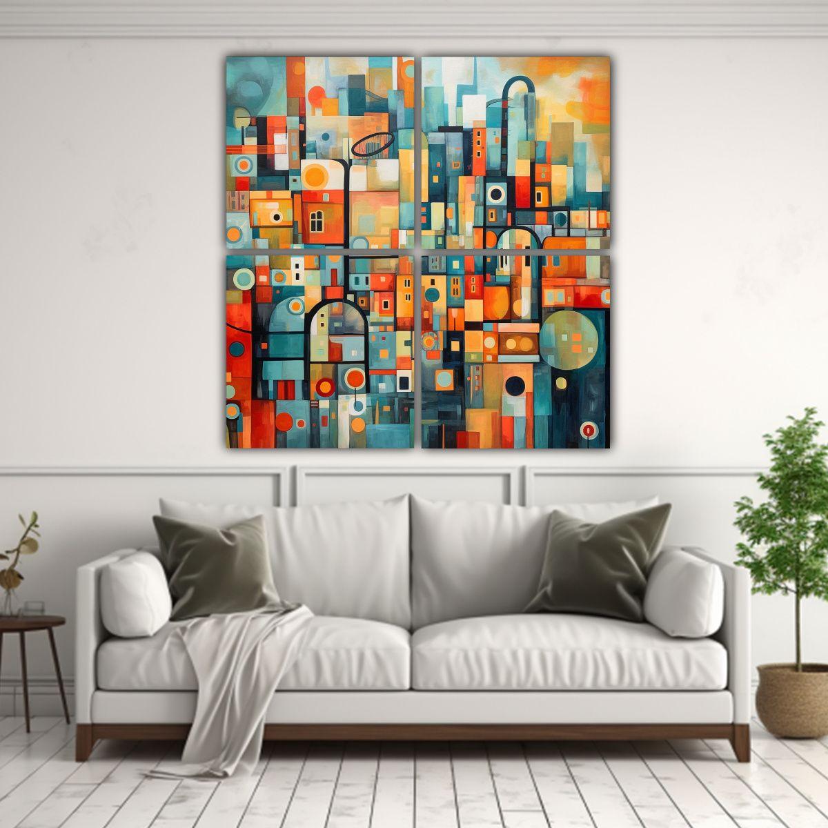 Cuadro Decorativo De Paisaje Urbano Abstracto 100x100 Cm-2