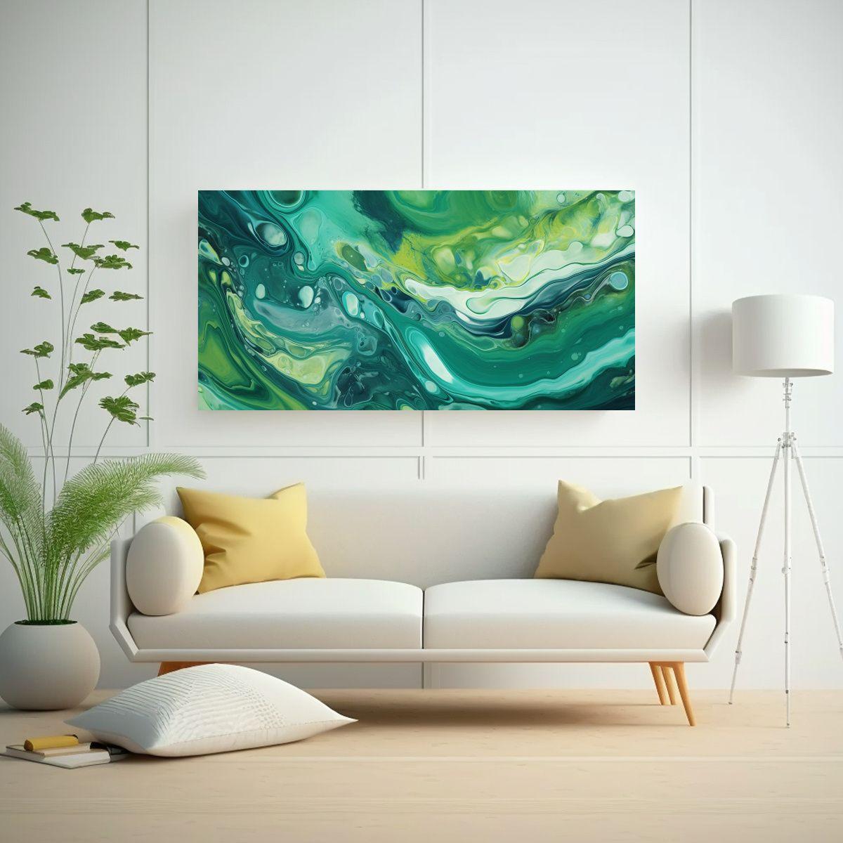 Pintura Decorativa Abstracta De Mármol Verde 100x50cm-2