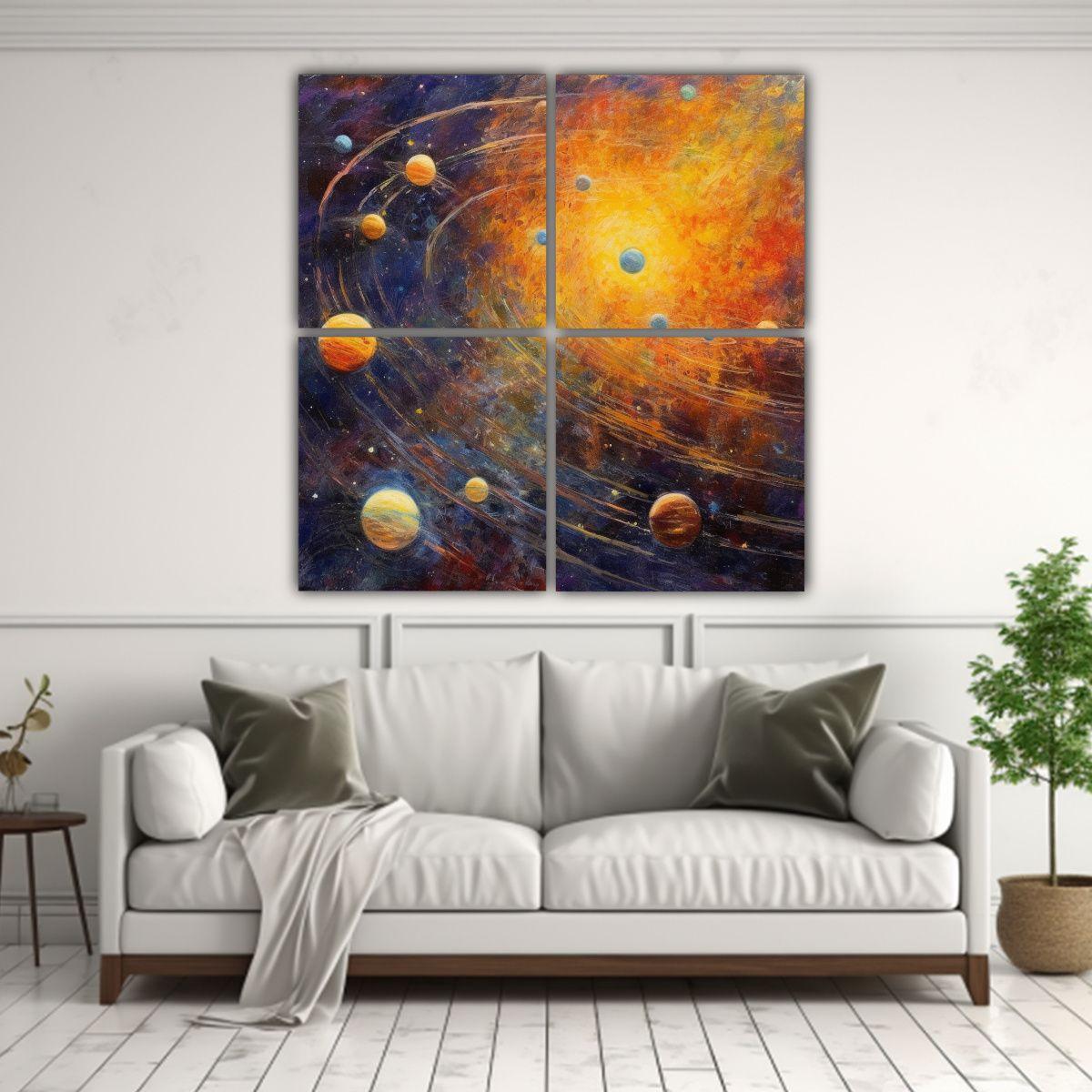 Lienzos Creativos Tema Solar En 4 Cuadros 100x100 Cm-2