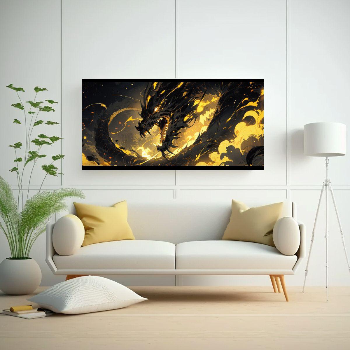 Cuadro En Tela Dragón Vibrante Y Amarillo 60x30cm-2