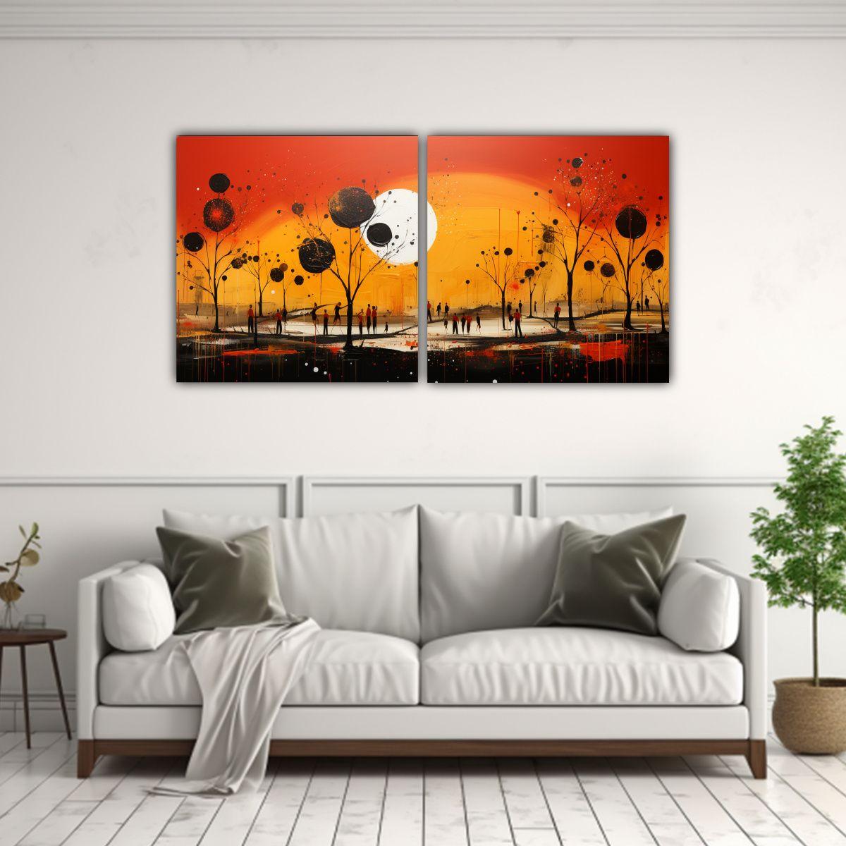 Cuadros Abstracción Amarillo Y Rojo Pintura 80x40 Cm-2