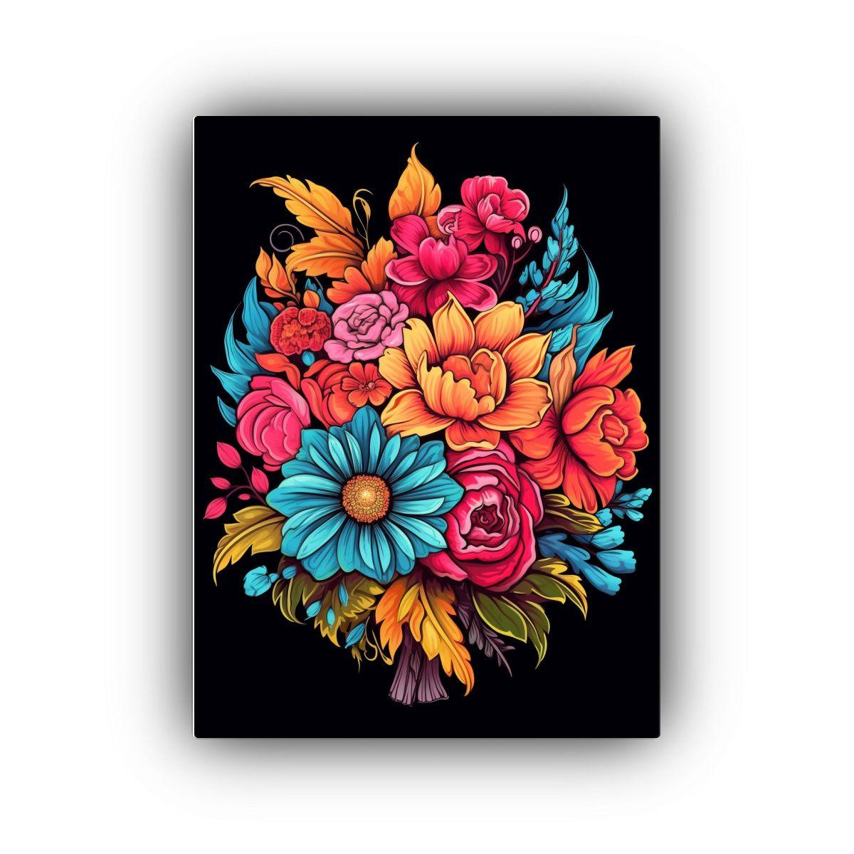 Pintura Decorativa De Ramo De Flores Coloridas En 60x90cm-0
