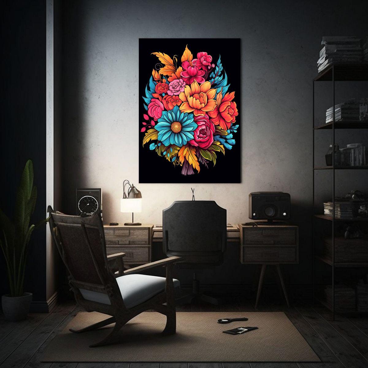 Pintura Decorativa De Ramo De Flores Coloridas En 60x90cm-2