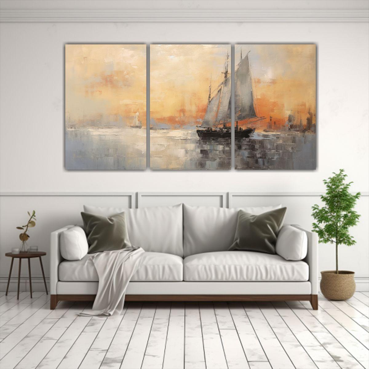 Tres Lienzos De Tela Imagen Esquema Boudin 240x120 Cm-2