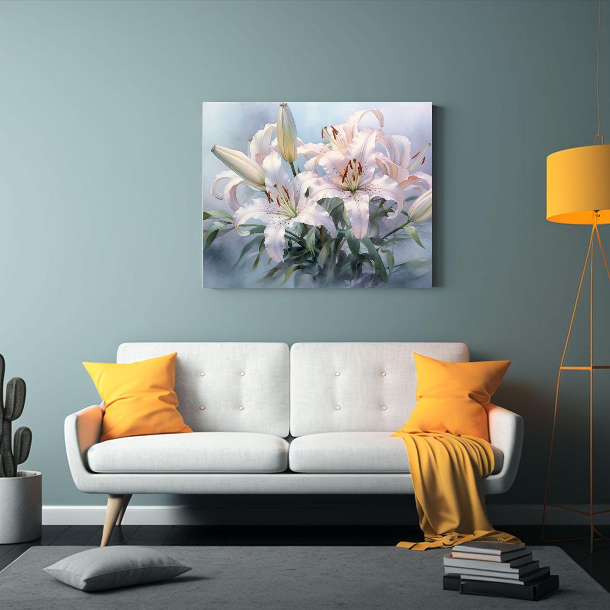 Cuadro De Flores Acuarela Lirios En Ramo: Arte De Pared Cali 45x30cm-2