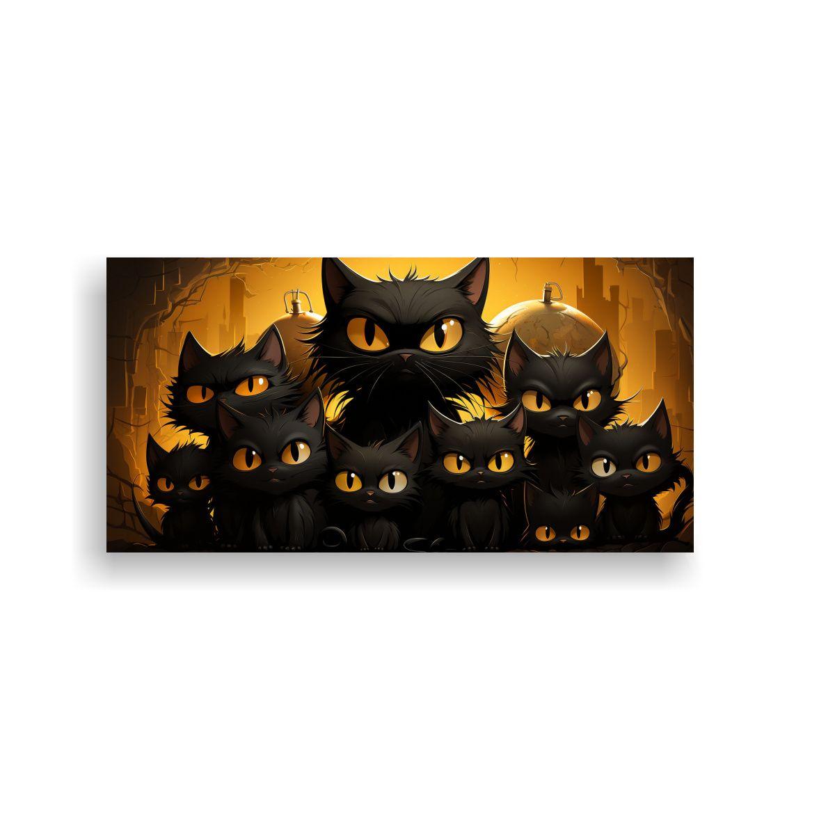 Cuadro De Gatos Negros Sobre Fondo Naranja 60x30cm-0
