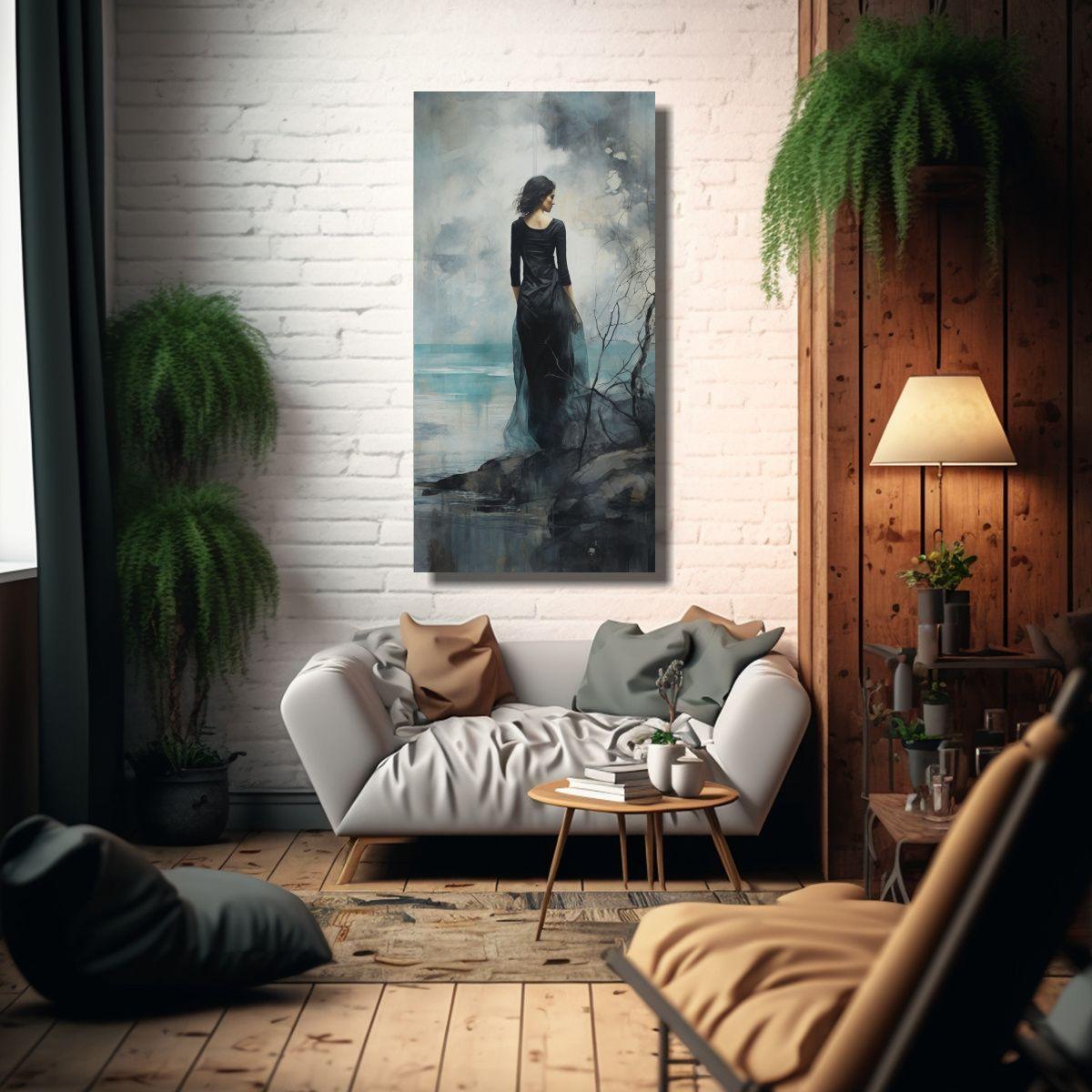 Pintura Arte Tonos Enigmáticos En Negro, 30x60cm-2