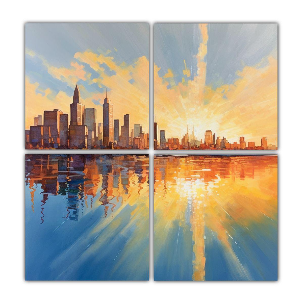 Cuadros Modernos Amanecer En La Ciudad Con Cielo 160x160 Cm-0