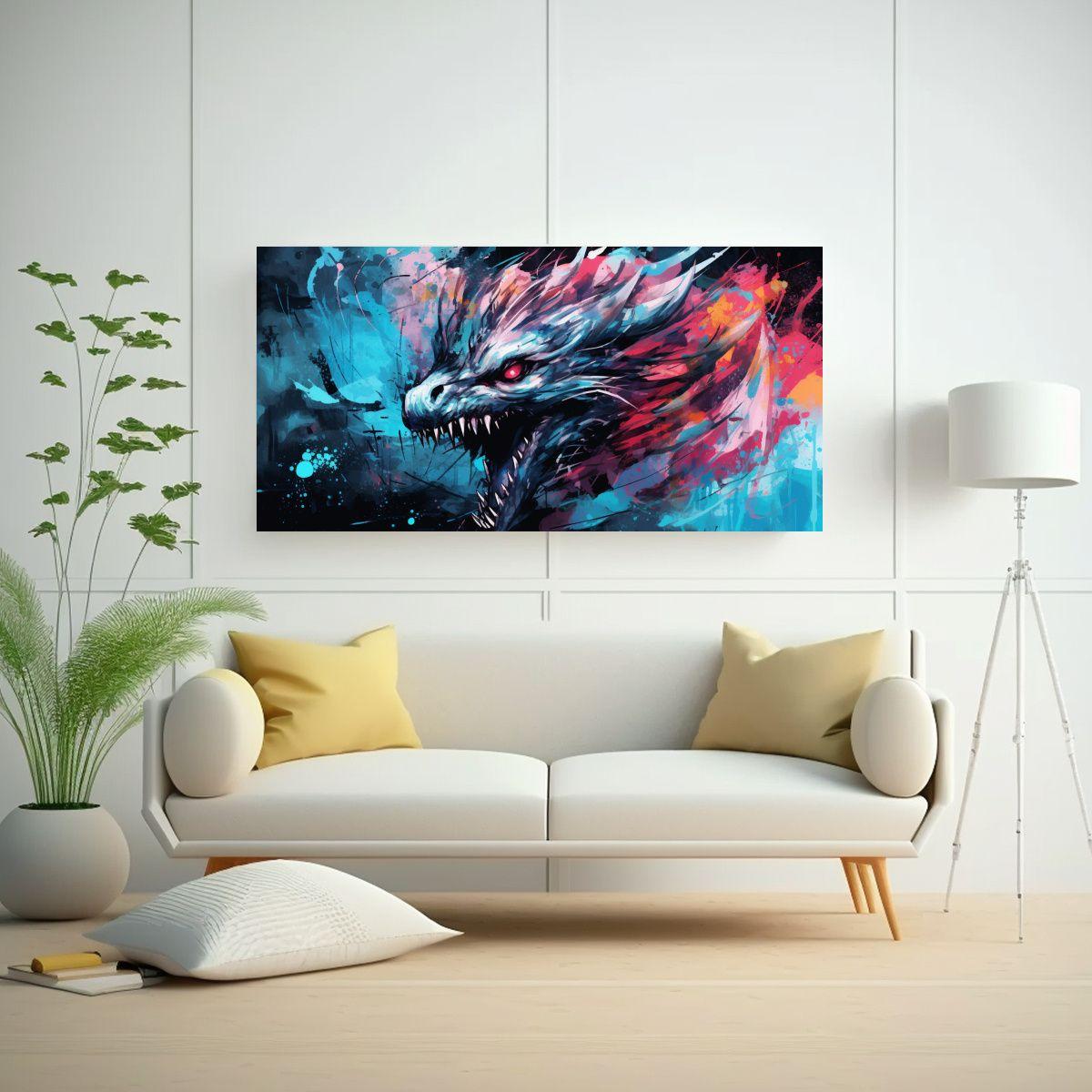 Pintura Decorativa Dragon En Colores Vibrantes Y 60x30cm-2