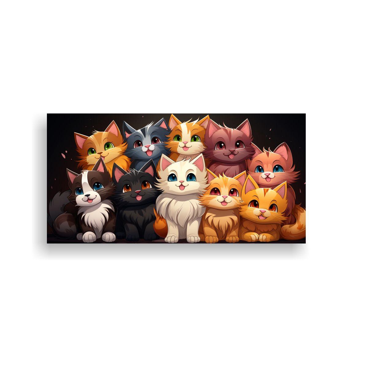 Pegatina Arte Cuadro De Multitud De Gatos Felices 140x70cm-0