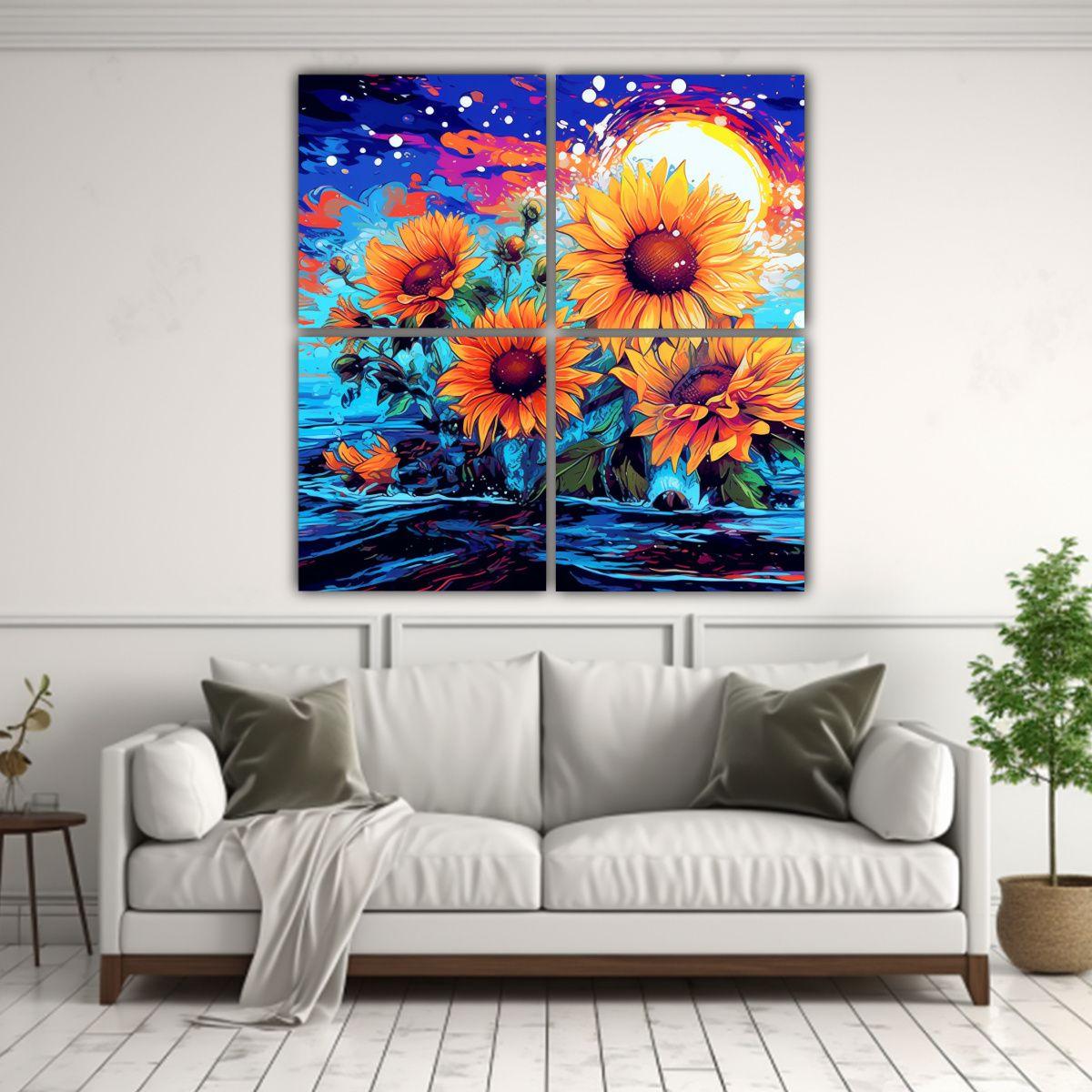 Cuadro Innovador Estilo Galería: Girasoles 140x140 Cm-2