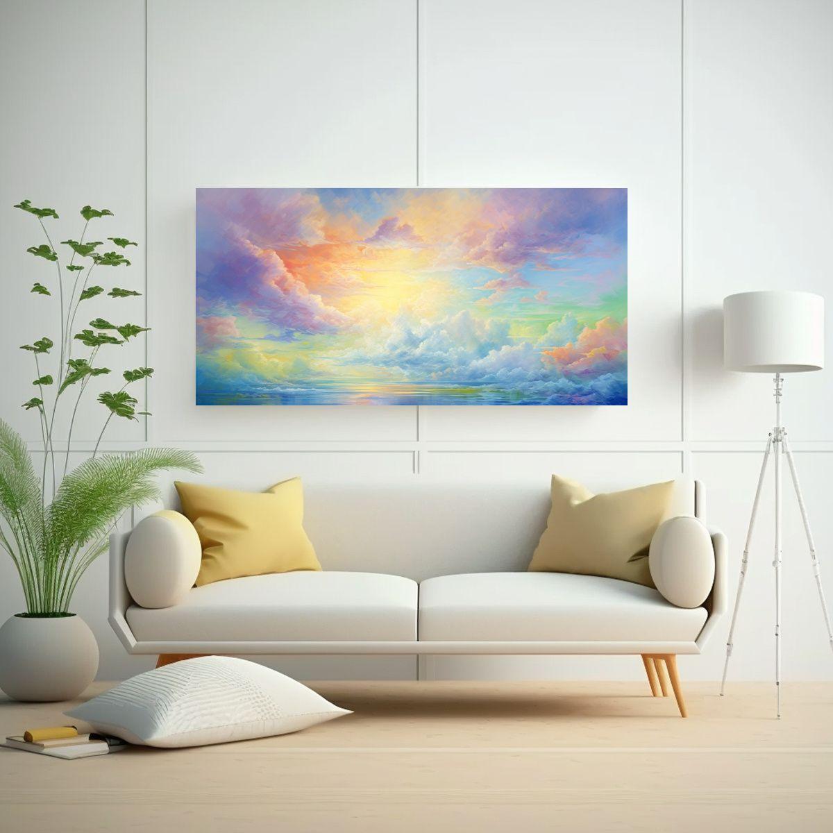 Cuadro Moderno Abstracto: Amanecer Con Arcoíris 140x70cm-2
