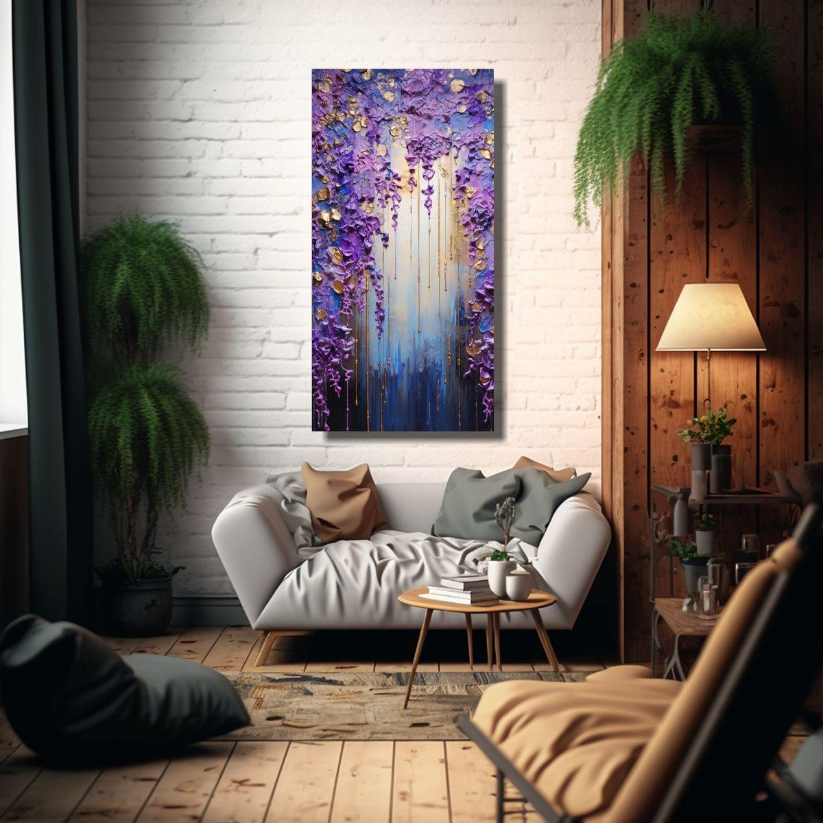 Pintura Minimalista En Morado Y Dorado En Estilo 50x100cm-2