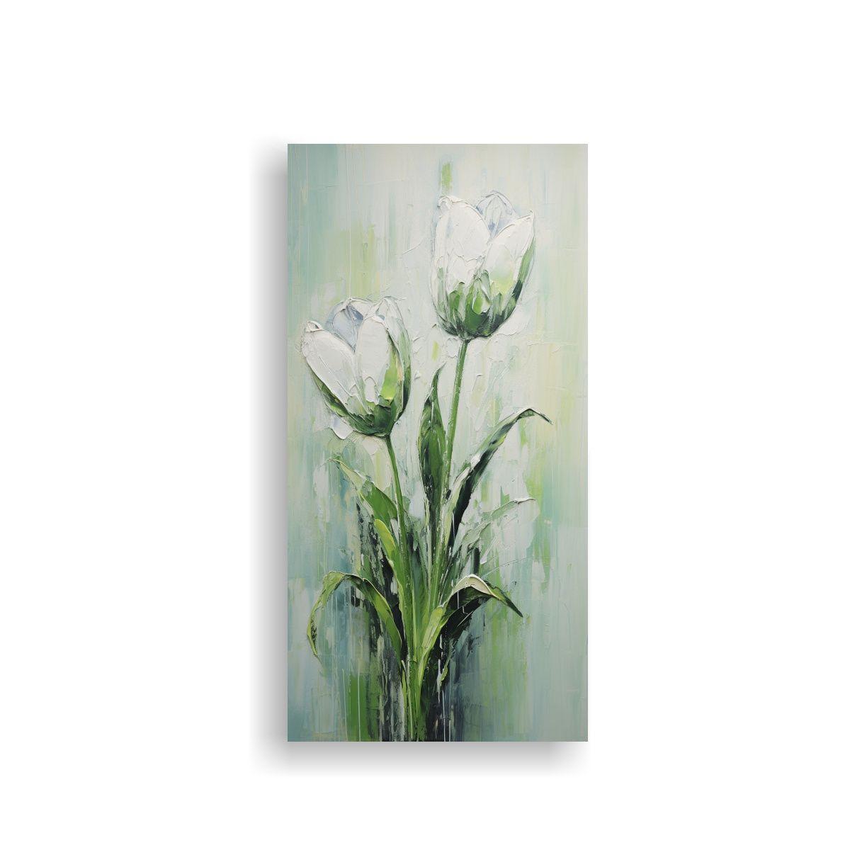 Pintura En Lienzo Estilo Tulipanes Verdes En Arte 50x100cm-0