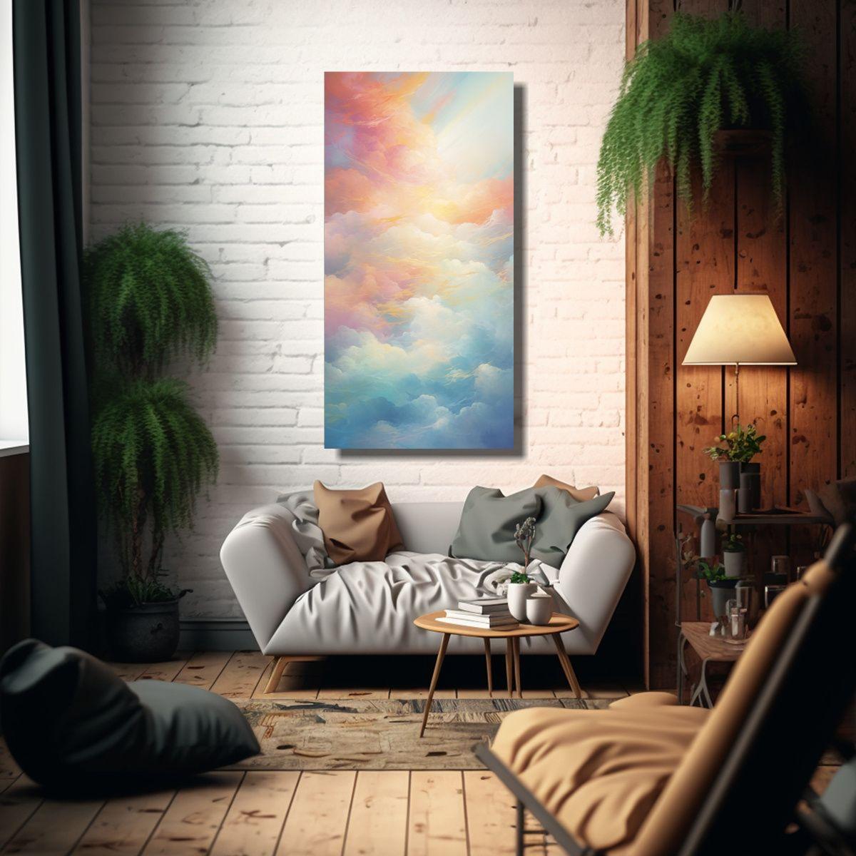 Pintura Decorativa Abstracta Con Paisaje De Nubes 20x40cm-2