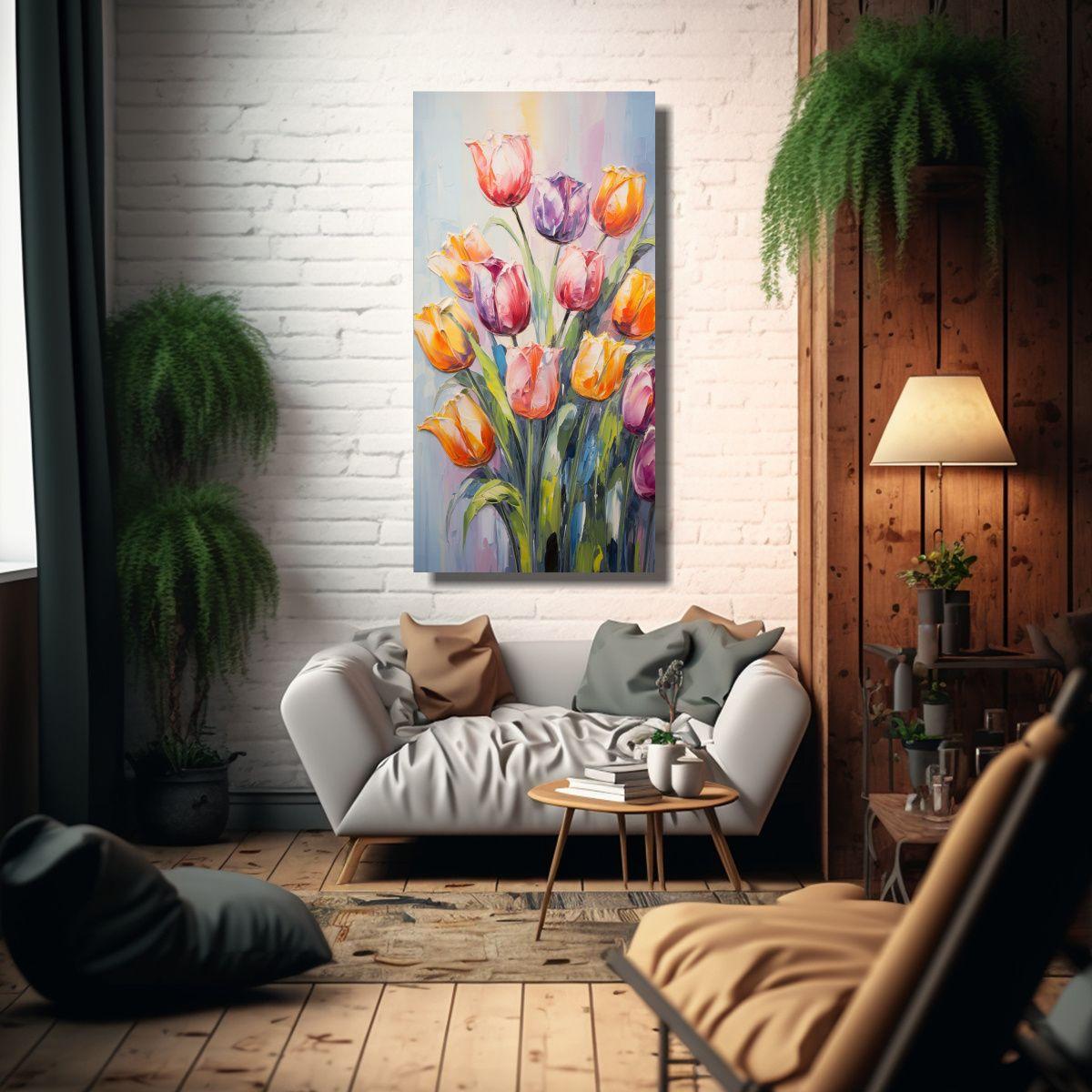 Cuadro Lienzo Dibujo Figuras En Colores Arcoíris 50x100cm-2